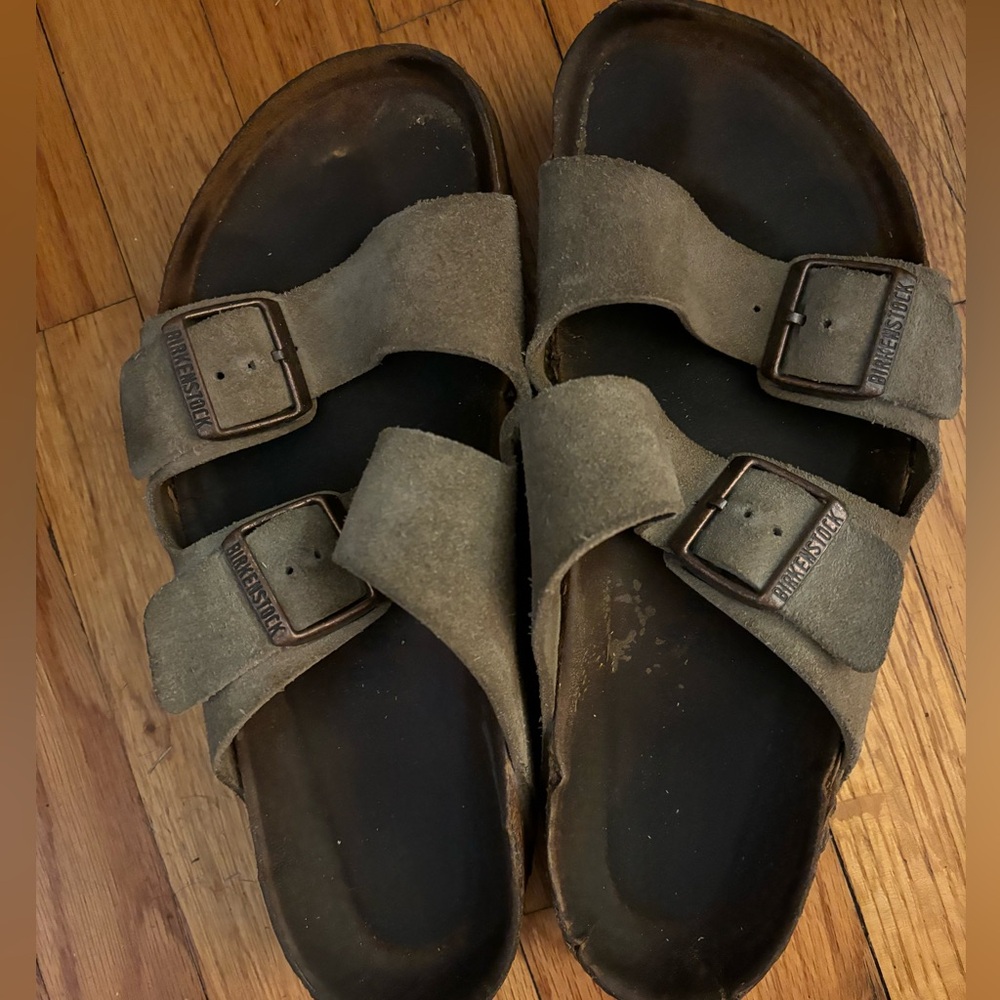 Birkenstock Olive Green Suede Two-Strap Sandals